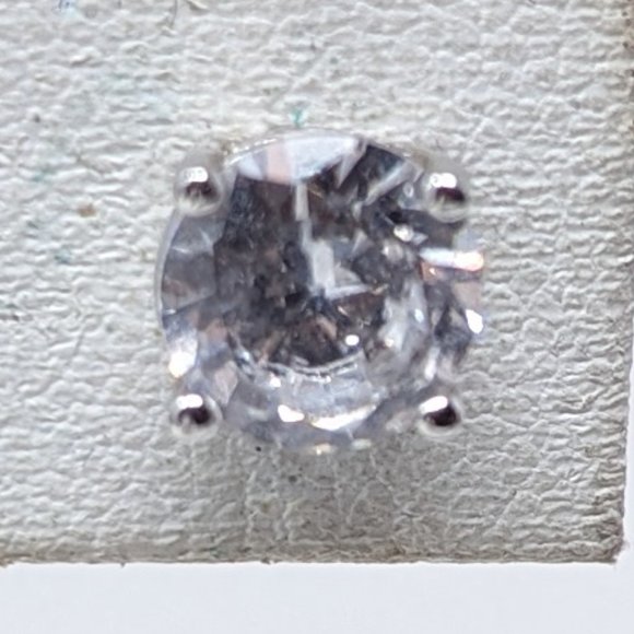 New Rhodalite Over Sterling Silver Diamond Simulant Stud Earrings - Picture 3 of 6